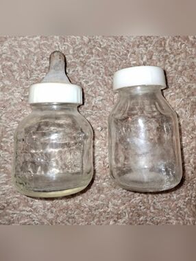 Vintage Clear Glass Baby Bottles with White Caps